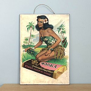 Πινακίδα vintage αφίσα Σοκολάτα Αμυγδάλου Φλόκα ξύλινη χειροποίητη