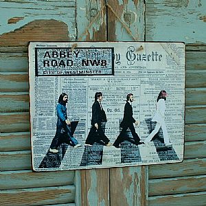 Πινακίδα "The Beatles Abbey Road" ξύλινη χειροποίητη