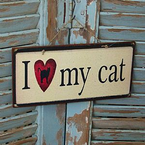 Πινακίδα "I Love My Cat" ξύλινη χειροποίητη