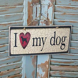 Πινακίδα "I Love My Dog" ξύλινη χειροποίητη