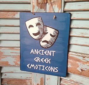 Πινακίδα "Ancient Greek Emoticons" ξύλινη χειροποίητη