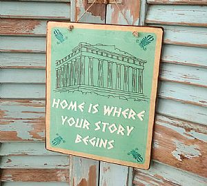 Πινακίδα "Home Is Where Your Story Begins" ξύλινη χειροποίητη