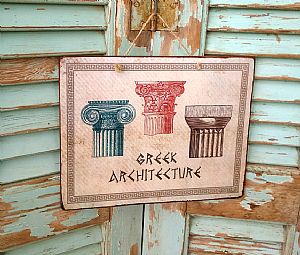 Πινακίδα "Greek Architecture" ξύλινη χειροποίητη