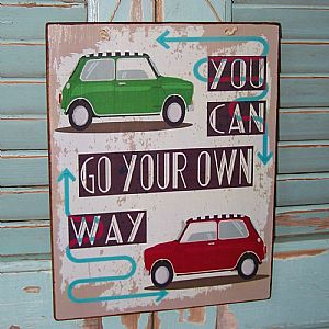 Πινακίδα Mini Cooper "you can go your own way", ξύλινη χειροποίητη