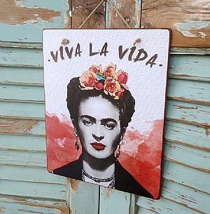 Vintage πινακίδα Frida Kahlo "Viva La Vida" ξύλινη χειροποίητη