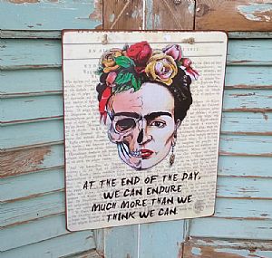 Vintage πινακίδα Frida Kahlo ξύλινη χειροποίητη