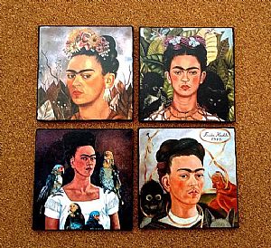 Vintage χειροποίητα σουβέρ Frida Kahlo σετ 4 τεμάχια