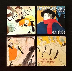 Vintage χειροποίητα σουβέρ Henri Toulouse Lautrec σετ 4 τεμάχια