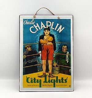 Πινακίδα vintage κινηματογραφική αφίσα City Lights ξύλινη χειροποίητη