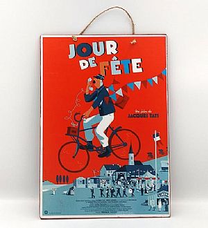 Vintage πινακίδα κινηματογραφική αφίσα Jour De Fete ξύλινη χειροποίητη