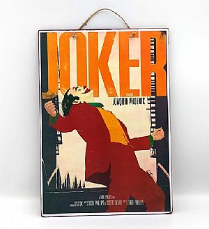 Πινακίδα vintage κινηματογραφική αφίσα Joker ξύλινη χειροποίητη