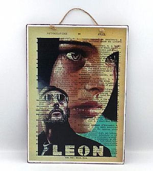 Πινακίδα vintage κινηματογραφική Leon The Professional ξυλινη χειροποίητη