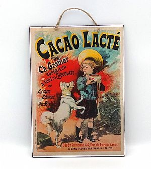 Vintage αφίσα Cacao Lacte ξύλινη χειροποίητη