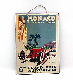 Vintage πινακίδα αφίσα Grand Prix Monaco 1934 ξύλινη χειροποίητη