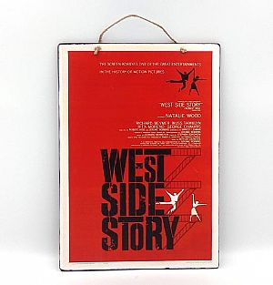 Πινακίδα ξύλινη κινηματογραφίκή αφίσα West Side Story vintage χειροποίητη