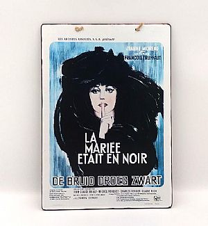 Vintage πινακίδα κινηματογραφική αφίσα La Mariee Etait Noir ξύλινη χειροποίητη
