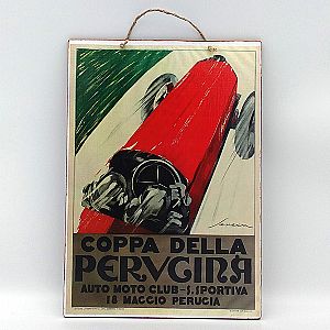 Vintage πινακίδα αφίσα Coppa Della Pervgina ξύλινη χειροποίητη