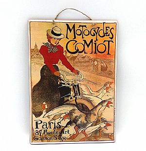 Πινακίδα vintage αφίσα Motocycles Comiot ξύλινη χειροποίητη
