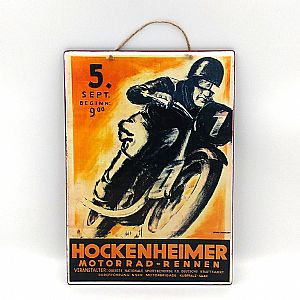 Vintage πινακίδα αφίσα Hockenheimer Motorrad ξύλινη χειροποίητη