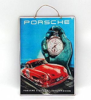 Vintage αφίσα Porsche Stuttgart-Zuffenhausen ξύλινη χειροποίητη