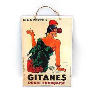 Vintage αφίσα Gitanes Cigarettes ξύλινη χειροποίητη