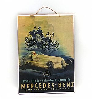 Vintage αφίσα Mercedes-Benz ξύλινη χειροποίητη