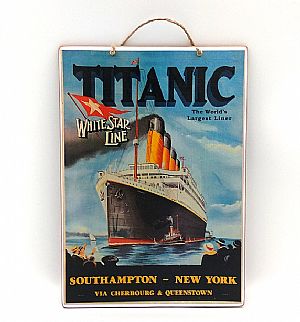 Ξύλινη πινακίδα αφίσα Titanic - White Star Line  vintage χειροποίητη