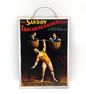 Πινακίδα vintage αφίσα The Sandow Trocadero Vaudevilles ξύλινη χειροποίητη