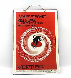 Πινακίδα ξύλινη κινηματογραφίκή αφίσα Vertigo vintage χειροποίητη