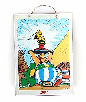 Πινακίδα vintage αφίσα Asterix & Obelix ξύλινη χειροποίητη