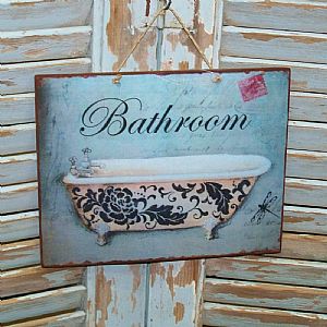 Πινακίδα "Bathroom" ξύλινη χειροποίητη