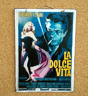 Πινακίδα ξύλινη κινηματογραφική αφίσα La Dolve Vita vintage χειροποίητη