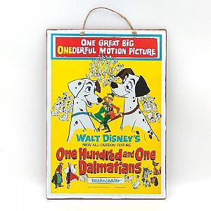Πινακίδα ξύλινη κινηματογραφίκή αφίσα 101 Dalmatians vintage χειροποίητη