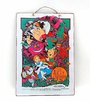 Ξύλινη πινακίδα κινηματογραφική αφίσα Alice In Wonderland χειροποίητη