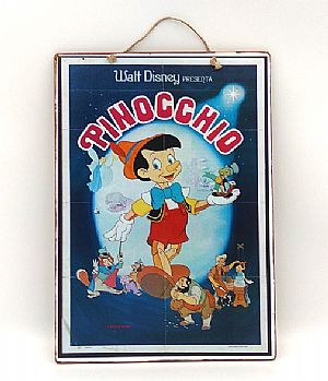 Πινακίδα κινηματογραφική αφίσα Pinocchio ξύλινη χειροποίητη