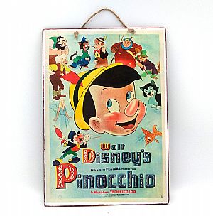 Ξύλινη πινακίδα κινηματογραφική αφίσα Pinocchio χειροποίητη