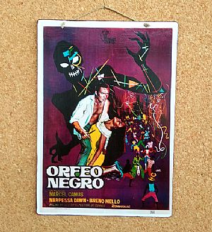 Πινακίδα ξύλινη κινηματογραφική αφίσα Orfeo Negro vintage χειροποίητη