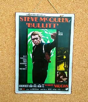 Vintage πινακίδα κινηματογραφική αφίσα Bullit ξύλινη χειροποίητη