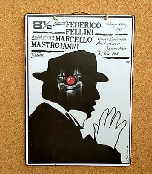 Ξύλινη κινηματογραφική αφίσα 8 1/2 vintage χειροποίητη