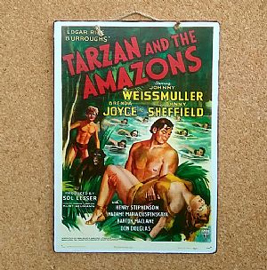 Vintage πινακίδα κινηματογραφική αφίσα Tarzan And The Amazons ξύλινη χειροποίητη