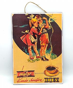 Πινακίδα vintage αφίσα ΙΟΝ κακάο σοκολάτα ξύλινη χειροποίητη