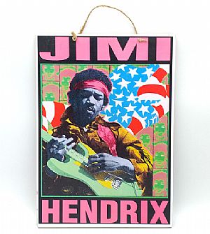 Πινακίδα ξύλινη μουσική αφίσα Jimi Hendrix
