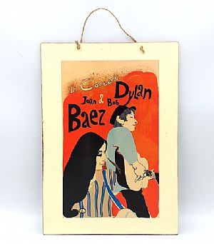Πινακίδα ξύλινη μουσική αφίσα Bob Dylan & Joan Baez In Concert