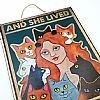 Ξύλινη πινακίδα γυναίκα με γάτες