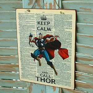Πινακίδα "Keep Calm And Call Thor" ξύλινη χειροποίητη